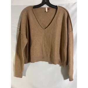 Anthropologie Sweater Woman's S 100% Cashmere Camel Pilcro Cropped V Neck***